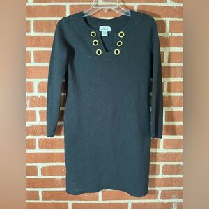 Vineyard Vines Black Wool Blend Sweater Dress with Gold Eyelets. Small
